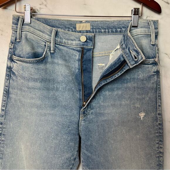 Mother The Hustler Ankle Chew Hem Ripped Knee Stretch Crop Blue Jeans 31 x 28 - Picture 7 of 13
